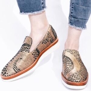 Free People Snake Eyes Slip on Metallic Gold and Blue Velvet Loafers